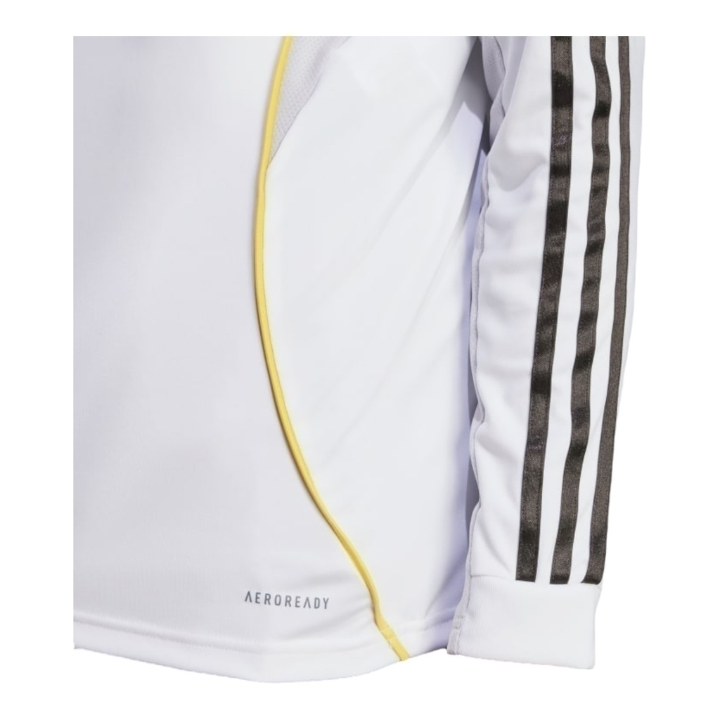 Camisa Real de Madrid I 25/26 manga longa - Torcedor Adidas Masculina - Branca com detalhes em cinza e amarelo