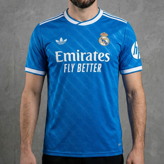 Camisa Real Madrid 3 25/26 - Torcedor Adidas Masculina - Azul com detalhes em amarelo