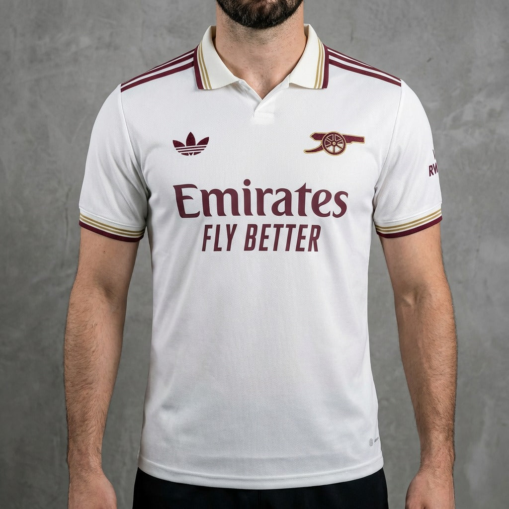 Camisa Arsenal III 25/26 - Torcedor Adidas Masculina - Branca com detalhes em vinho