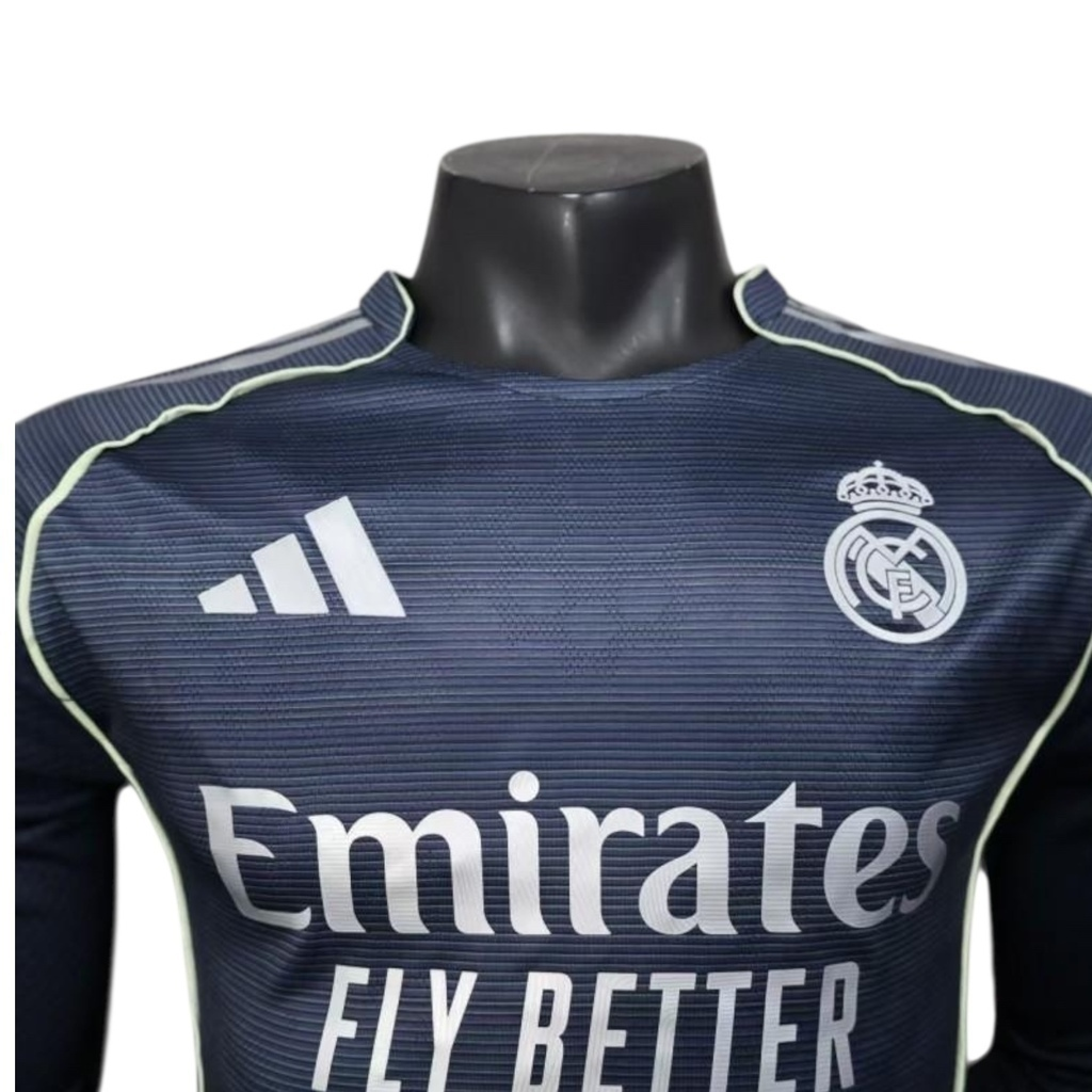 Camisa Real Madrid II 25/26 manga longa - Jogador Adidas Masculina - Azul com detalhes em amarelo