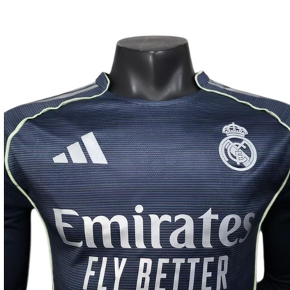 Camisa Real Madrid II 25/26 manga longa - Jogador Adidas Masculina - Azul com detalhes em amarelo