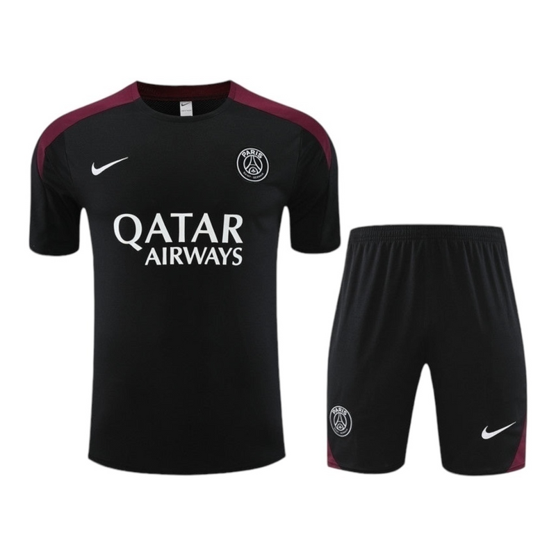 Kit Treino adulto - Camisa e Shorts - Paris Saint-Germain Nike 24/25 - Preto com detalhes em vinho