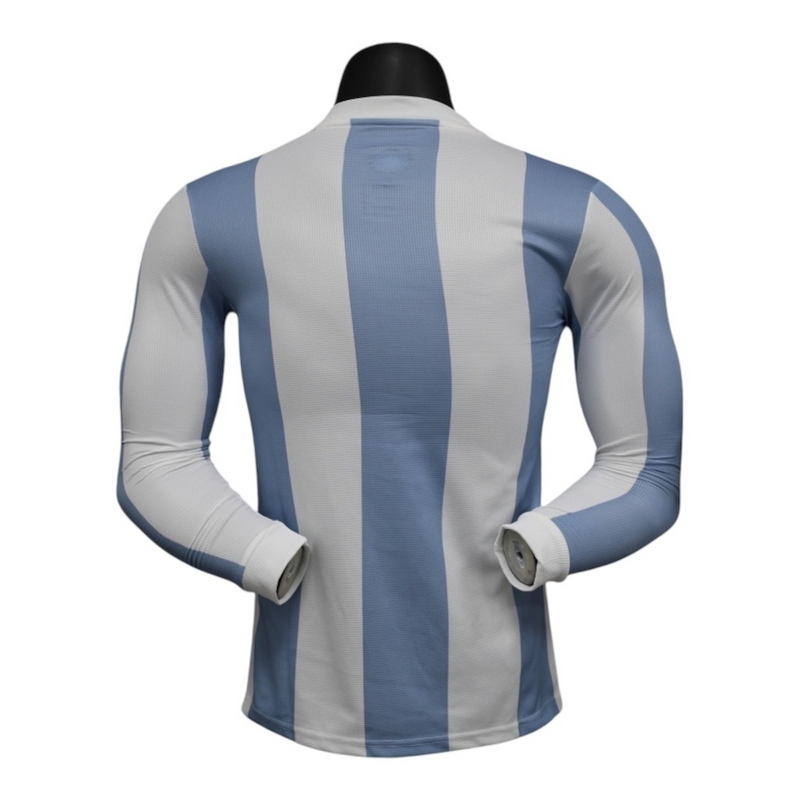 Camisa Seleção Argentina Edição Comemorativa 25/26 manga longa - Jogador Adidas Masculina - Branca com listras em azul