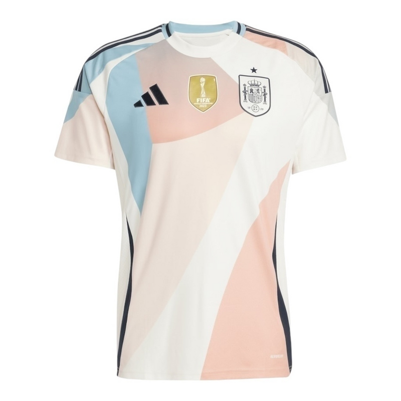 Camisa Seleção Espanha Eurocopa II 25/26 - Torcedor Adidas Masculina - Branca com detalhes em rosa e azul