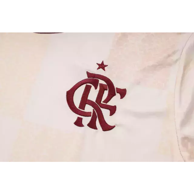 Kit Treino adulto - Camisa e Shorts - Flamengo Adidas 24/25 - Bege e preto com detalhes em vinho