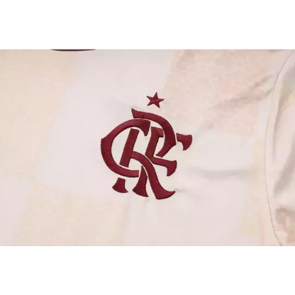 Kit Treino adulto - Camisa e Shorts - Flamengo Adidas 24/25 - Bege e preto com detalhes em vinho