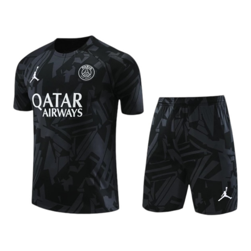 Kit Treino adulto - Camisa e Shorts - Paris Saint-Germain Nike 23/24 - Preto com detalhes em cinza