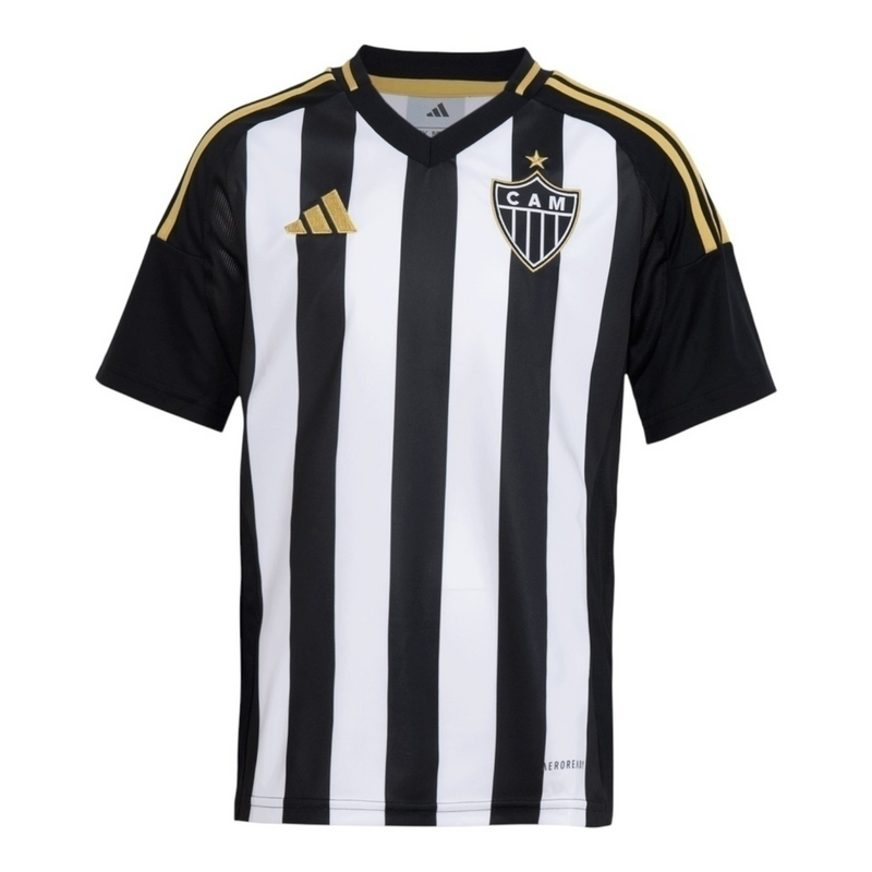 Camisa Atlético Mineiro I 25/26 - Torcedor Adidas Masculina - Preta com listras brancas com detalhes em amarelo