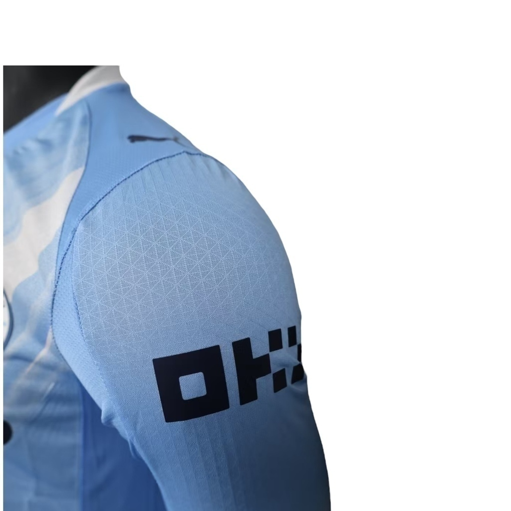 Camisa Manchester City I 25/26 manga longa - Jogador Puma Masculina - Azul com detalhes em branco