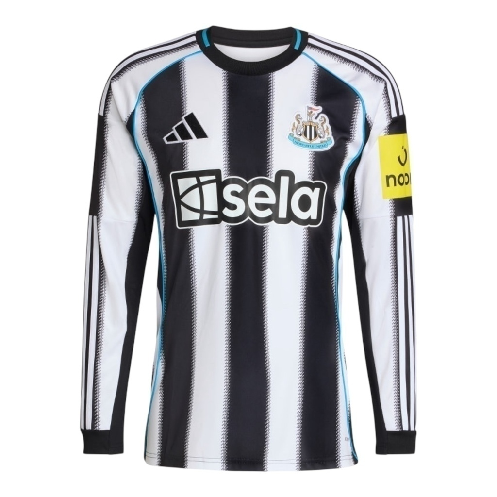 Camisa Newcastle I 25/26 manga longa - Torcedor Adidas Masculina - Branca e preta com detalhes em azul