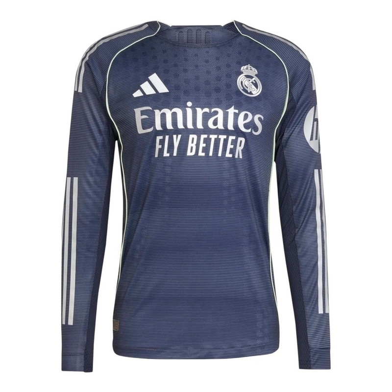 Camisa Real Madrid II 25/26 manga longa - Torcedor Adidas Masculina - Azul com detalhes em amarelo