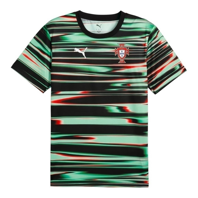 Camisa Seleção Portugal Pré-jogo 25/26 - Torcedor Puma Masculina - Preta com detalhes em verde e vermelho