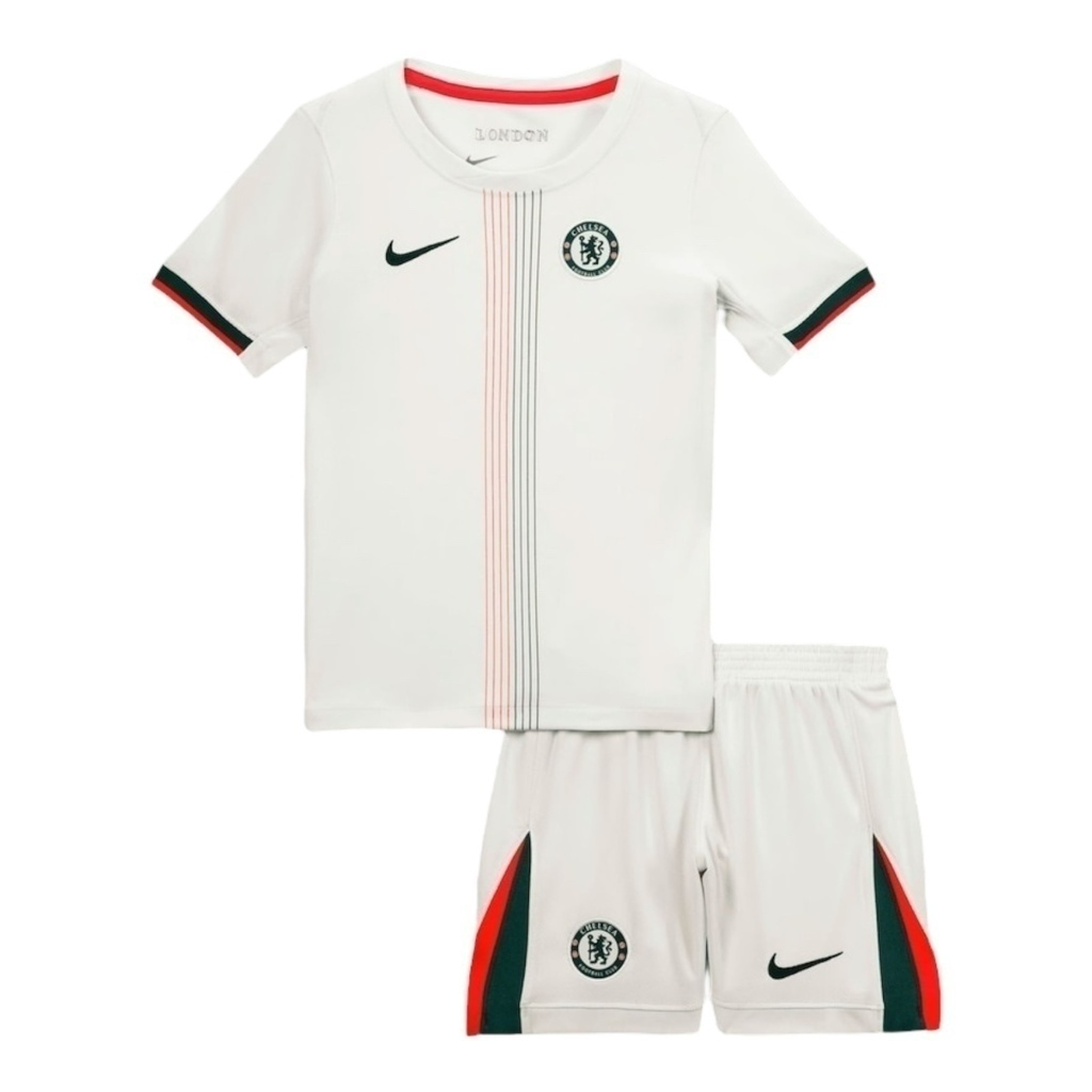 Kit Infantil Chelsea II 25/26 - Nike - Branco com detalhes em verde e vermelho
