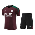 Kit Treino adulto - Camisa e Shorts - Paris Saint-Germain Nike 24/25 - Vinho e preto com detalhes em verde