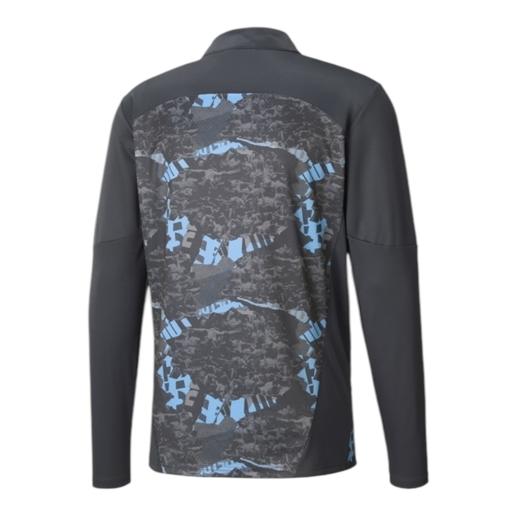 Camisa Manchester City Pré-jogo 25/26 manga longa - Torcedor Puma Masculina - Cinza com detalhes em azul