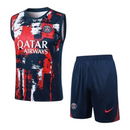 Kit Treino adulto - Camisa e Shorts - Paris Saint-Germain Nike 24/25 - Branco e azul com detalhes em vermelho
