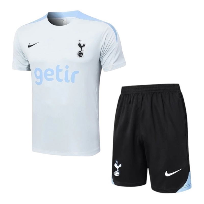 Kit Treino adulto - Camisa e Shorts - Tottenham Nike 24/25 - Cinza e preto com detalhes em azul