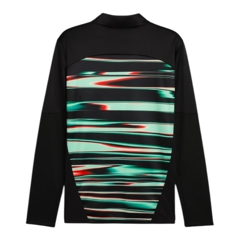 Camisa Seleção Portugal Pré-jogo 25/26 manga longa - Torcedor Puma Masculina - Preta com detalhes em verde e vermelho