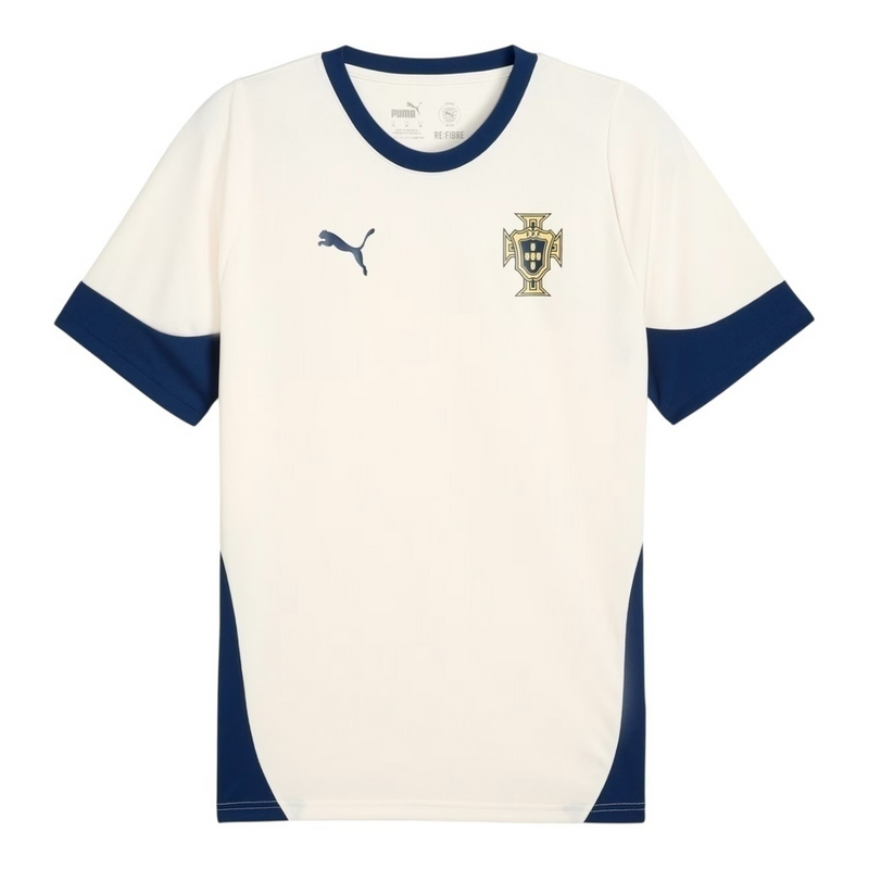 Camisa Seleção Portugal Treino 25/26 - Torcedor Puma Masculina - Branca com detalhes em azul