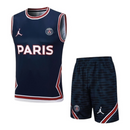 Kit Treino adulto - Camisa e Shorts - Paris Saint-Germain Jordan 23/24 - Azul com detalhes em vermelho