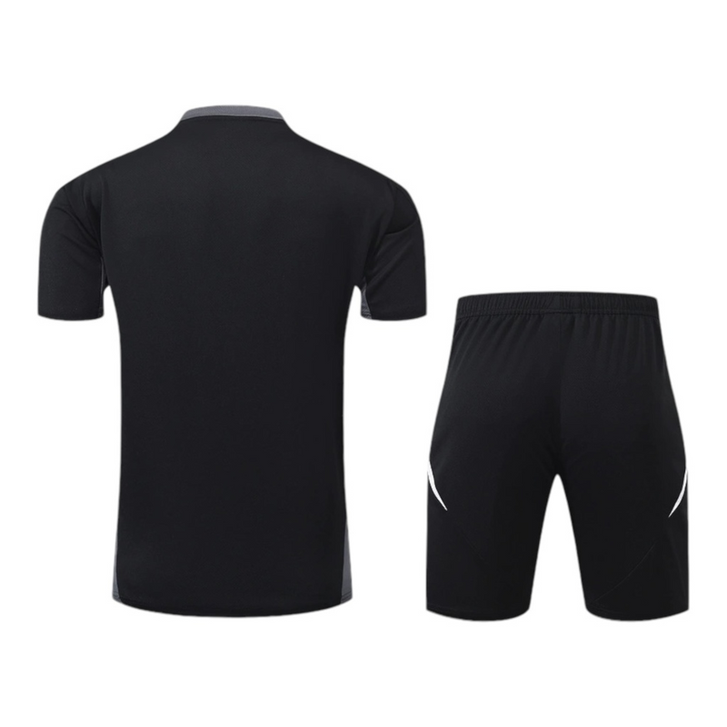 Kit Treino adulto - Camisa e Shorts - Manchester United Adidas 24/25 - Preto com detalhes em cinza e branco