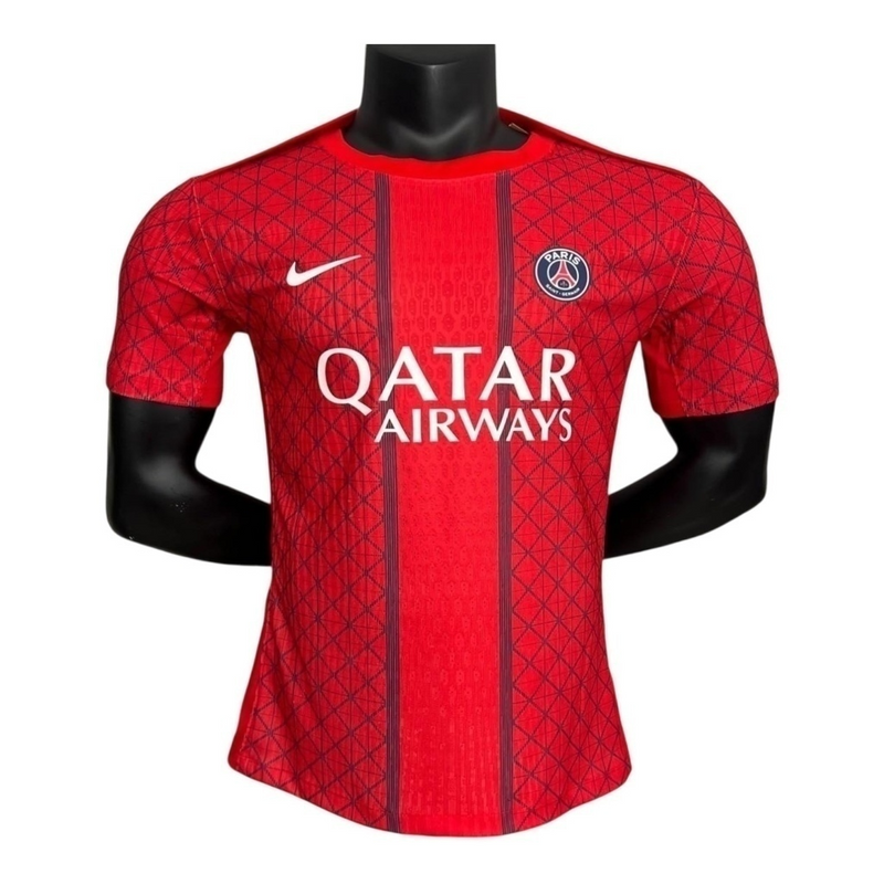 Camisa Paris Saint-German Pré-jogo 25/26 - Jogador Nike Masculina - Vermelha com detalhes em azul