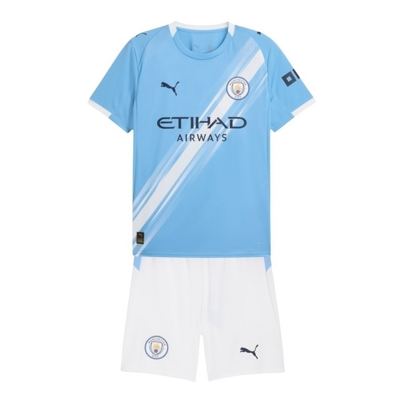 Kit Infantil Manchester City I 25/26 - Puma - Azul e branco
