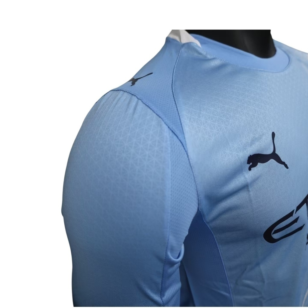Camisa Manchester City I 25/26 manga longa - Jogador Puma Masculina - Azul com detalhes em branco