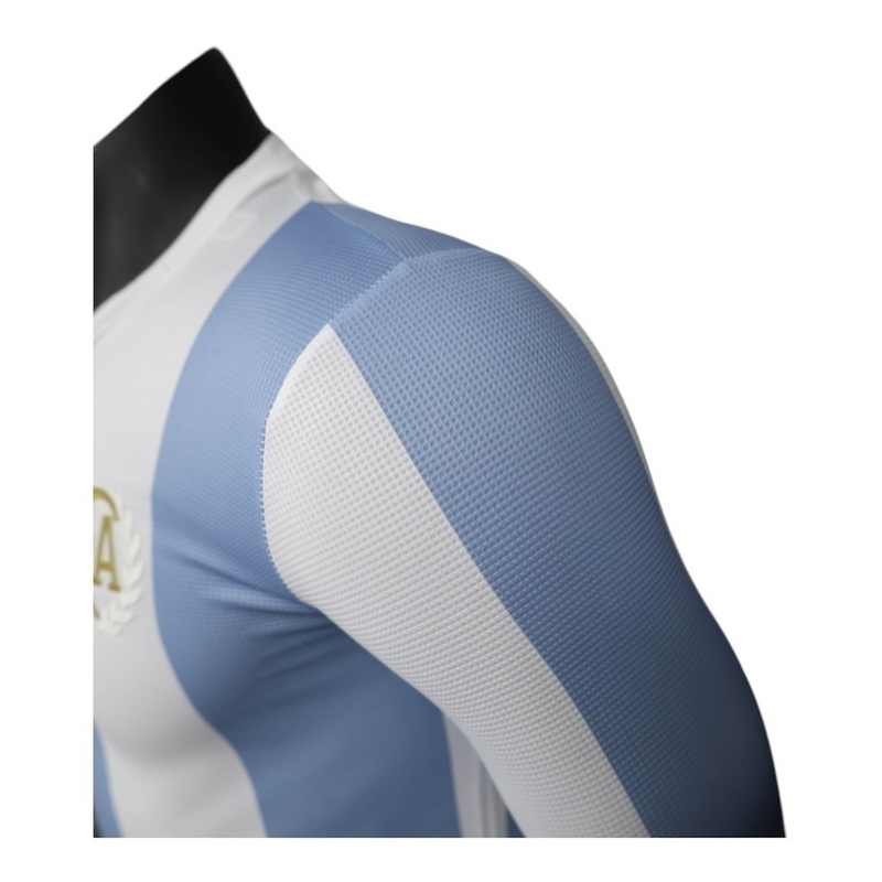 Camisa Seleção Argentina Edição Comemorativa 25/26 manga longa - Jogador Adidas Masculina - Branca com listras em azul