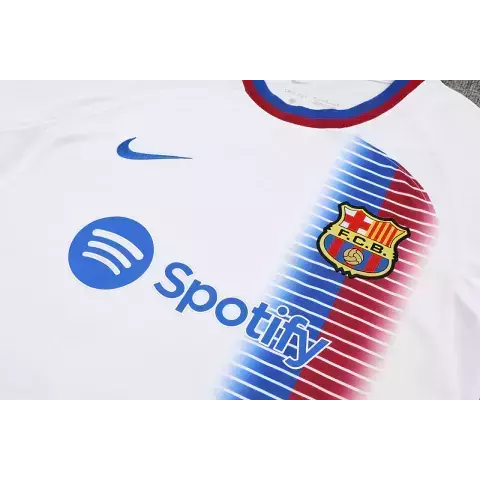 Kit Treino adulto - Camisa e Shorts - Barcelona Nike 24/25 - Branco e azul