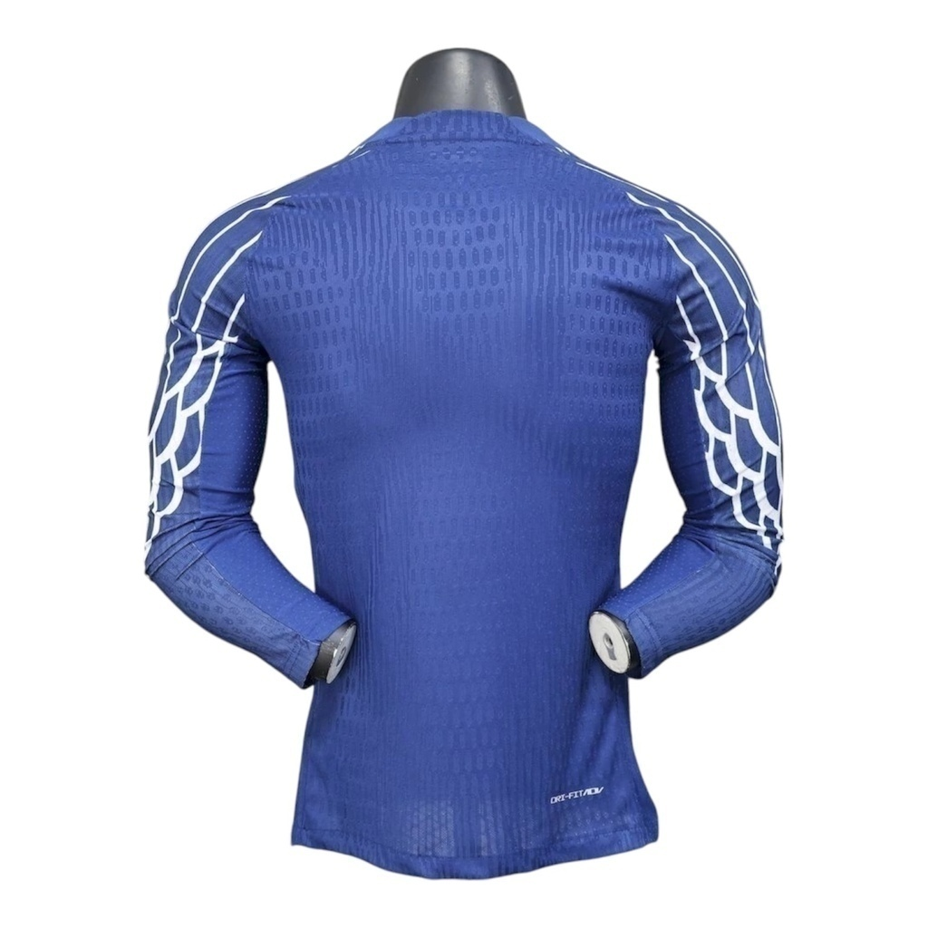 Camisa Paris Saint-Germain Treino 25/26 manga longa - Jogador Jordan Masculina - Azul com detalhes em branco