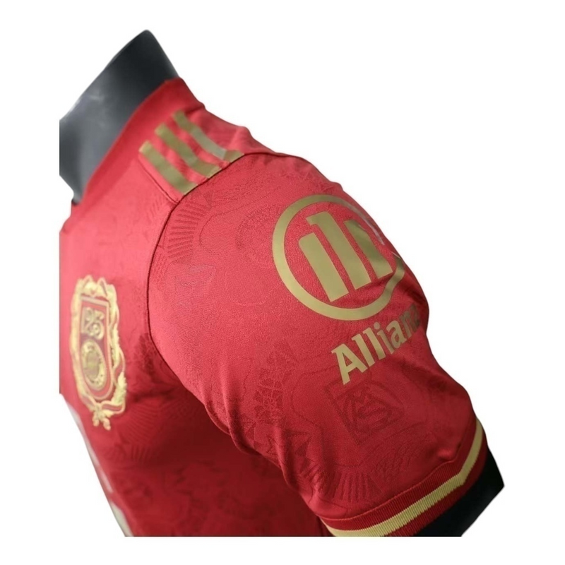 Camisa Bayern de Munique Edição especial Aniversário de 125 anos 25/26 - Jogador Adidas Masculina - Vinho com detalhes em dourado