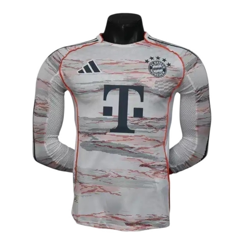 Camisa Bayern de Munique II 25/26 manga longa - Jogador Adidas Masculina - Bege com detalhes em vermelho e azul
