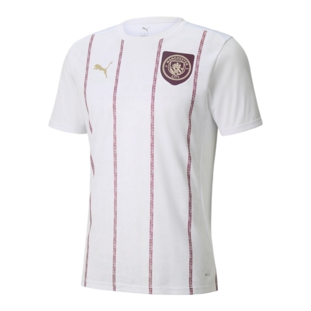 Camisa Manchester City Pré-jogo 25/26 - Torcedor Puma Masculina - Branca com detalhes em vinho