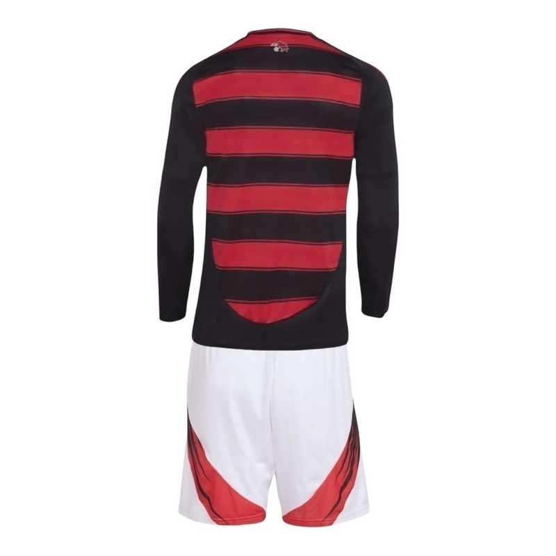 Kit Infantil Flamengo I 25/26 manga longa - Adidas - Vermelho e preto