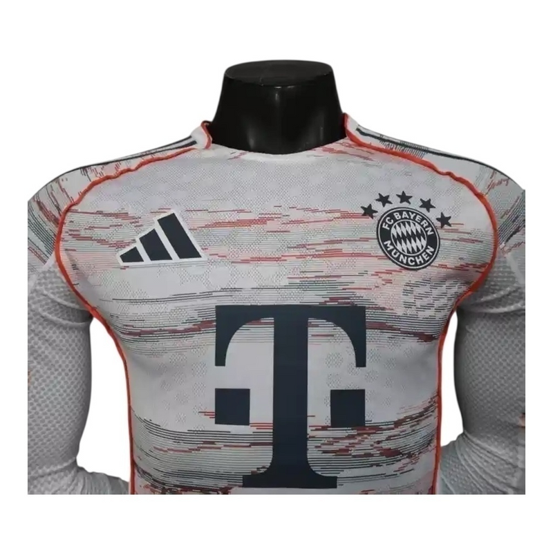 Camisa Bayern de Munique II 25/26 manga longa - Jogador Adidas Masculina - Bege com detalhes em vermelho e azul