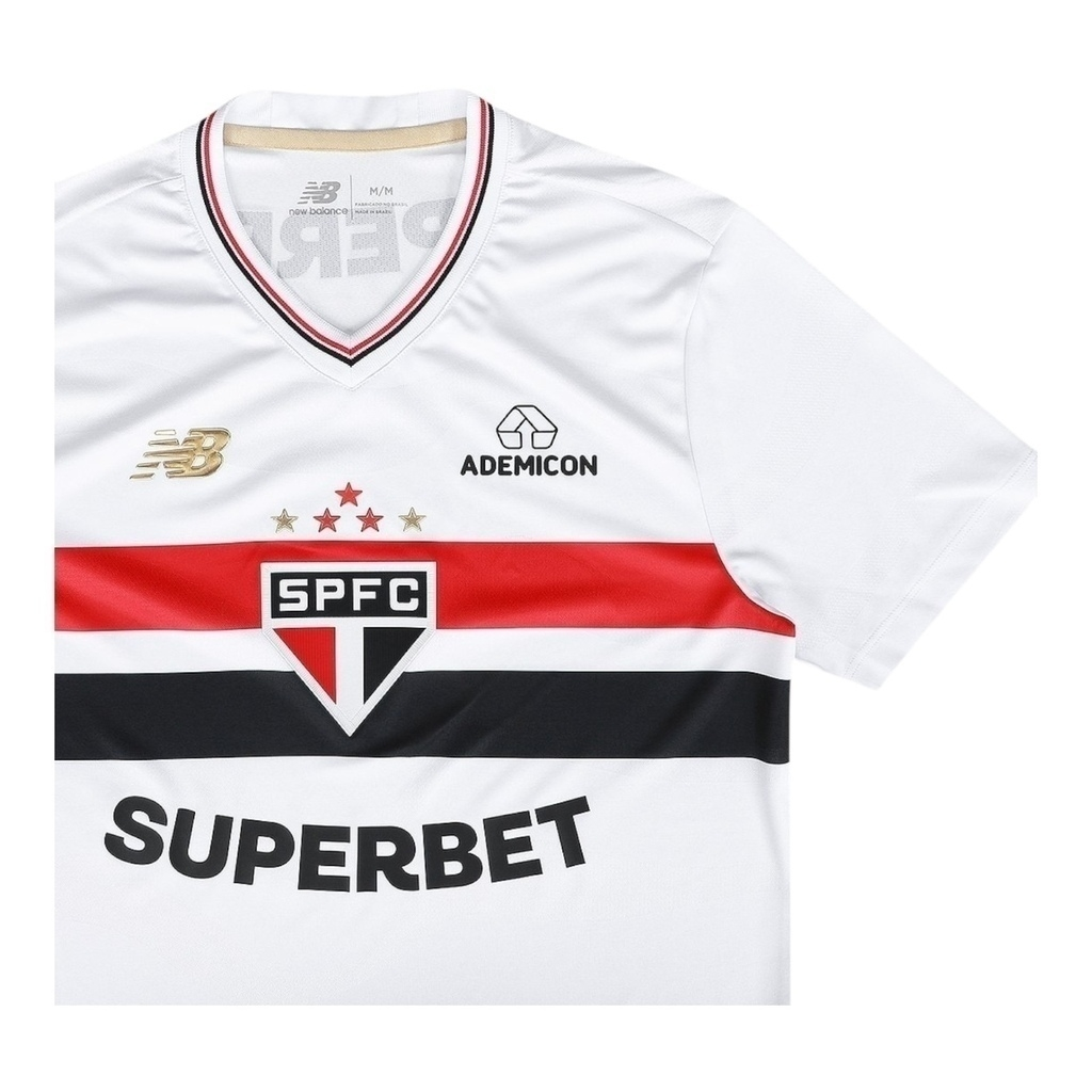 Camisa SP I 25/26 - torcedor - Branca com detalhes em vermelho e preto -