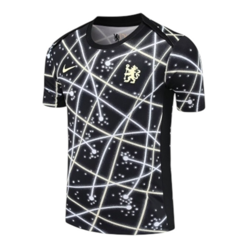 Camisa Chelsea Pré-jogo 25/26 - Torcedor Nike Masculina - Preta com detalhes em amarelo