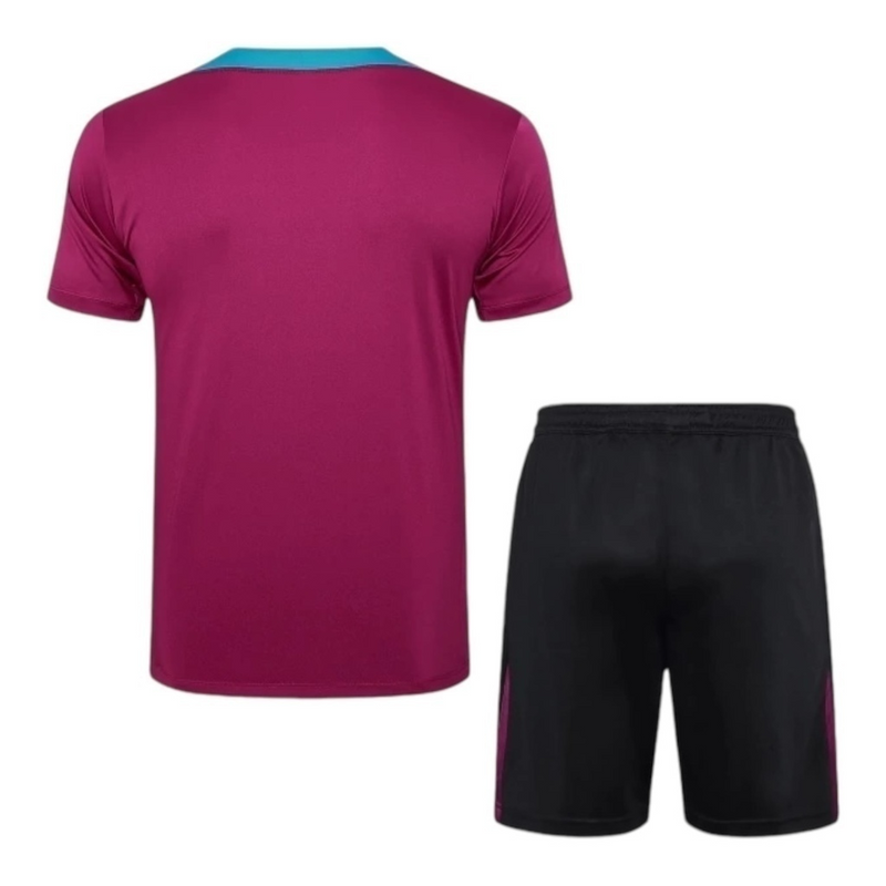 Kit Treino adulto - Camisa e Shorts - Paris Saint-Germain Nike 24/25 - Vinho e preto com detalhes em verde