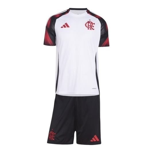 Kit Infantil Flamengo II 25/26 - Adidas - Branco e preto com detalhes em vermelho