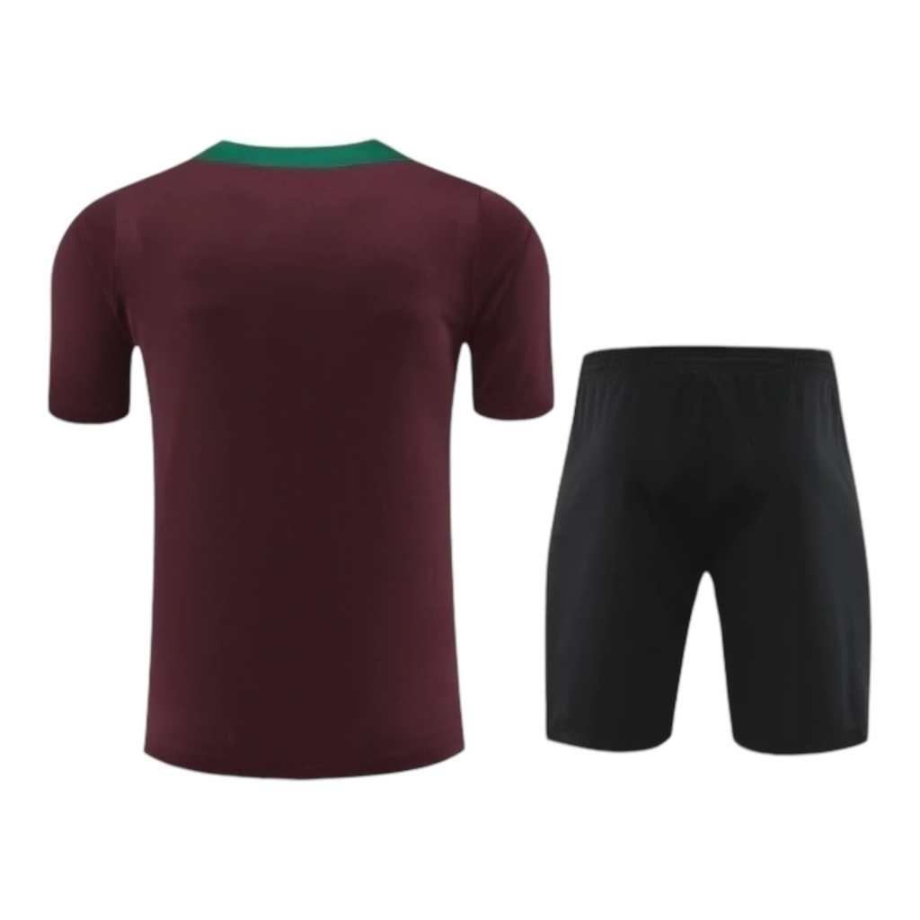 Kit Treino adulto - Camisa e Shorts - Paris Saint-Germain Nike 24/25 - Vinho e preto com detalhes em verde