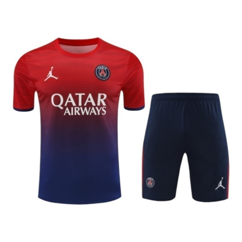 Kit Treino adulto - Camisa e Shorts - Paris Saint-Germain Jordan 24/25 - Azul e vermelho