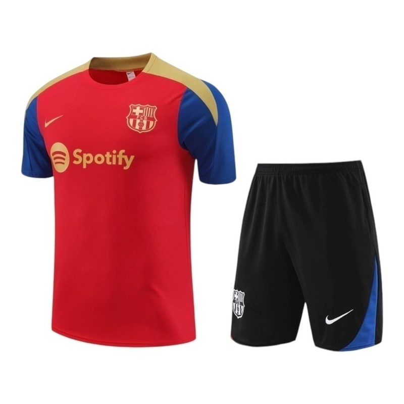 Kit Treino adulto - Camisa e Shorts - Barcelona Nike 24/25 - Vermelha e azul com detalhes em bege