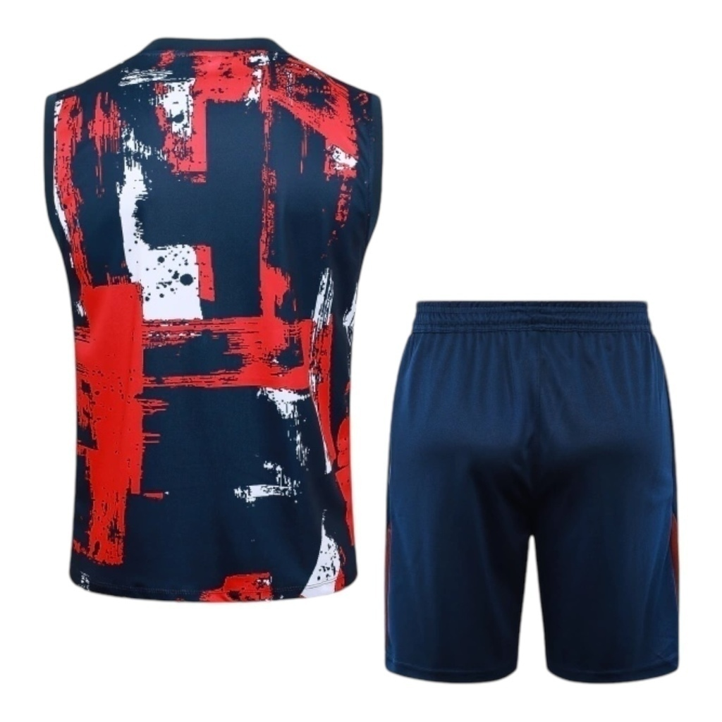 Kit Treino adulto - Camisa e Shorts - Paris Saint-Germain Nike 24/25 - Branco e azul com detalhes em vermelho