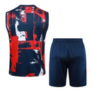 Kit Treino adulto - Camisa e Shorts - Paris Saint-Germain Nike 24/25 - Branco e azul com detalhes em vermelho