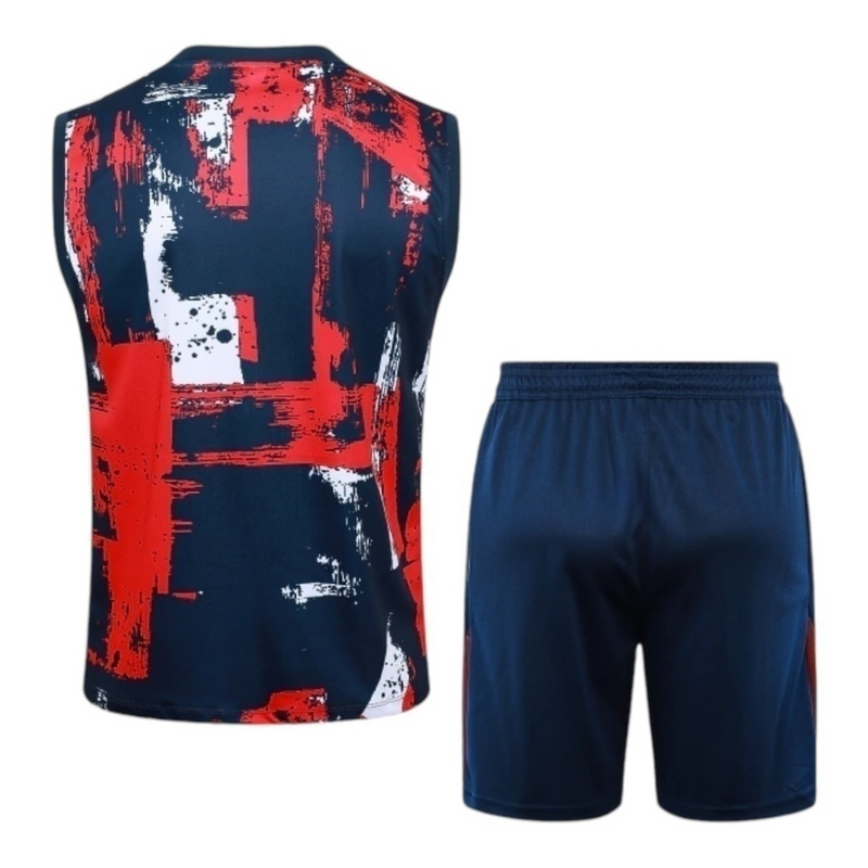 Kit Treino adulto - Camisa e Shorts - Paris Saint-Germain Nike 24/25 - Branco e azul com detalhes em vermelho