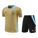 Kit Treino adulto - Camisa e Shorts - Seleção Argentina Adidas 24/25 - Bege e preto com detalhes em azul
