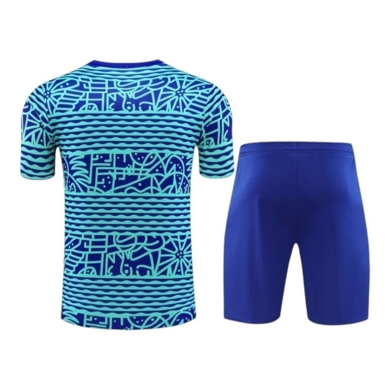 Kit Treino adulto - Camisa e Shorts - Seleção Brasileira Nike 24/25 - Azul com detalhes em verde