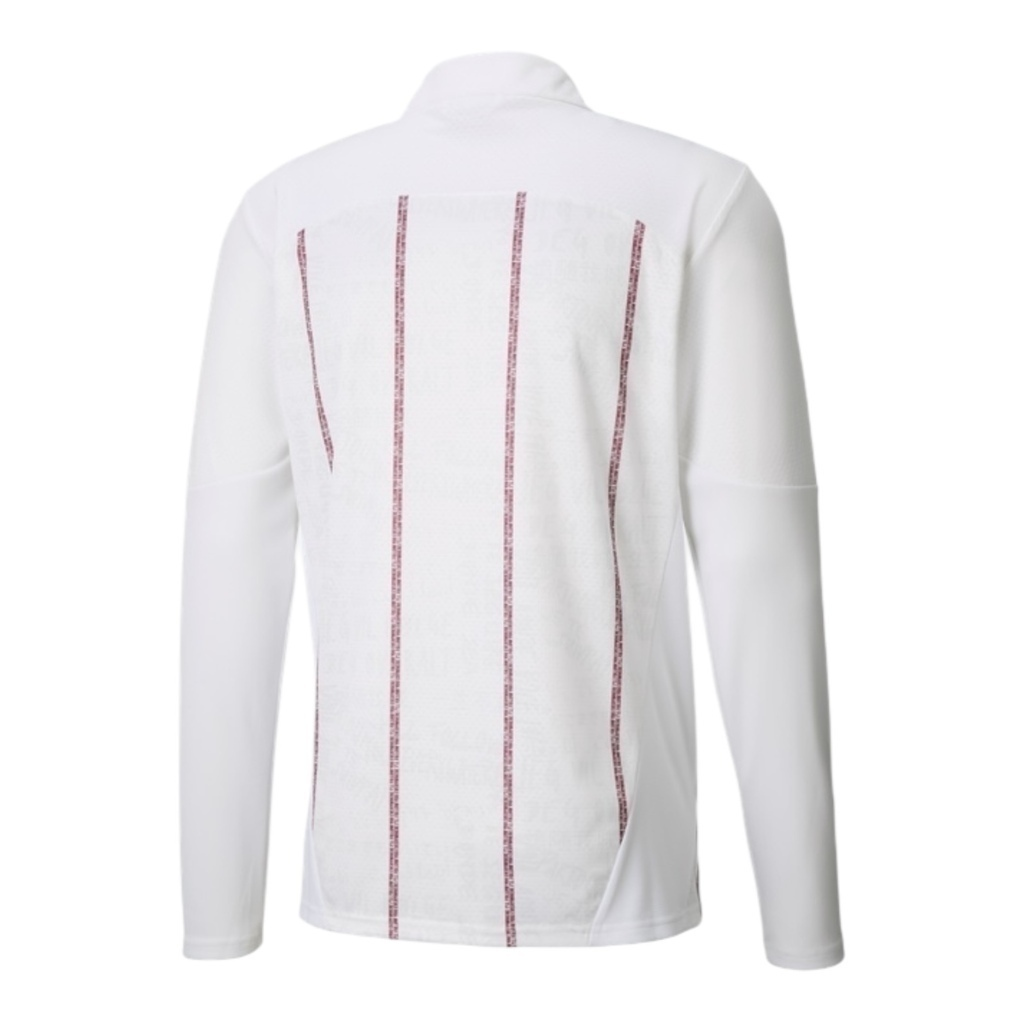 Camisa Manchester City Pré-jogo 25/26 manga longa - Torcedor Puma Masculina - Branca com detalhes em vinho