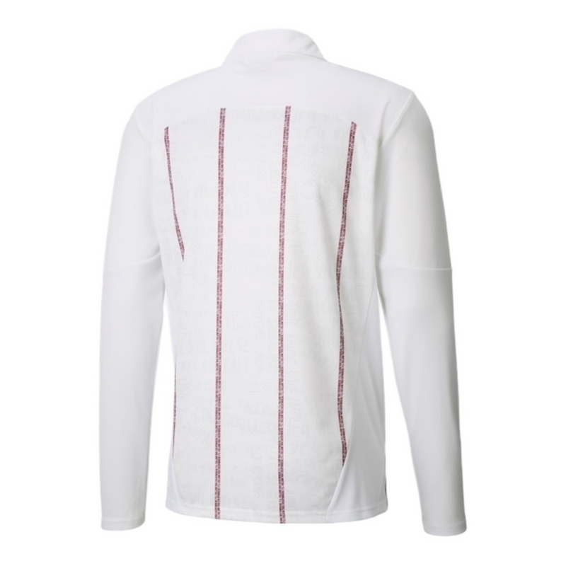 Camisa Manchester City Pré-jogo 25/26 manga longa - Torcedor Puma Masculina - Branca com detalhes em vinho